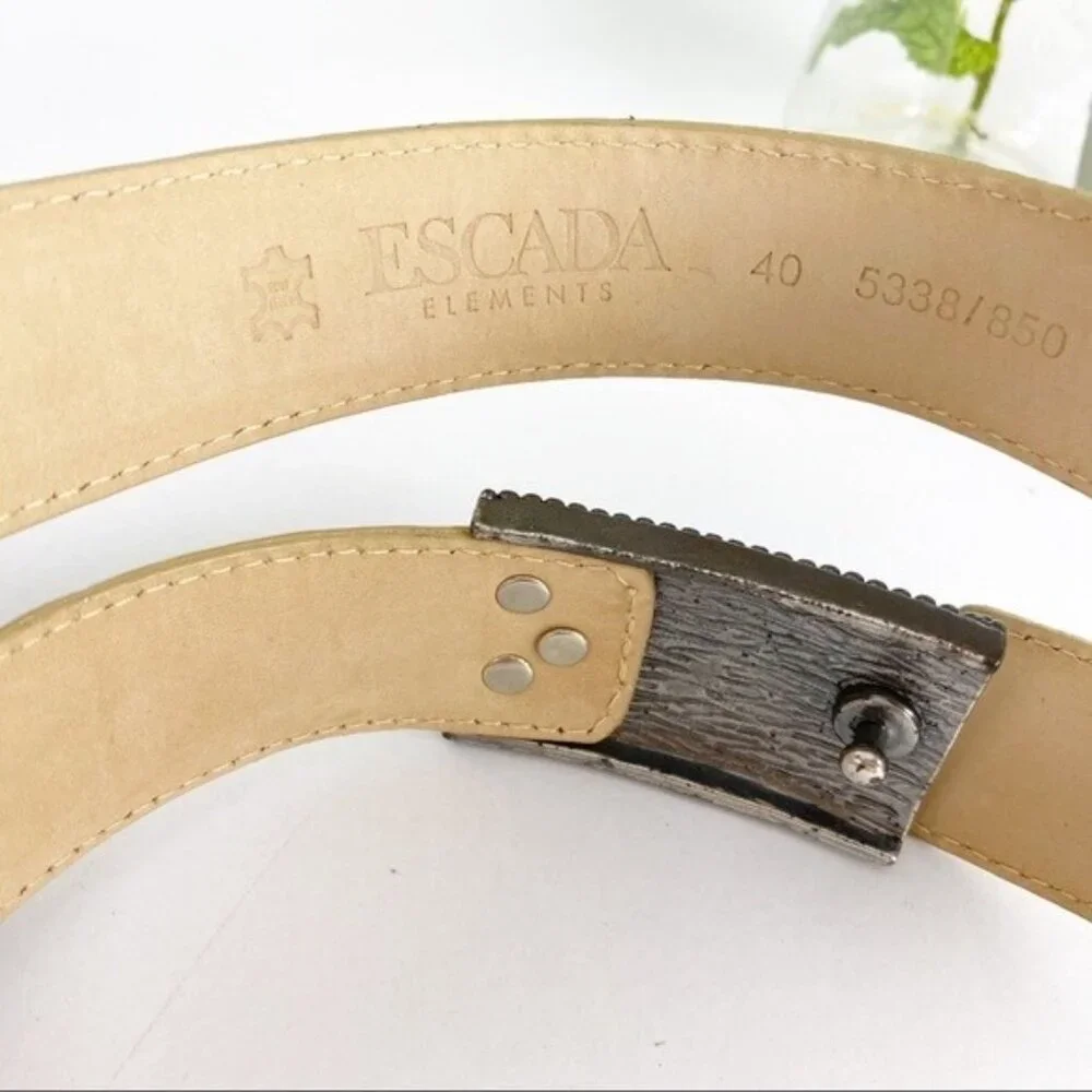 Escada‎ Womens Belt Size Small Tan Ostrich Full Quill Leather Rectangular Buckle